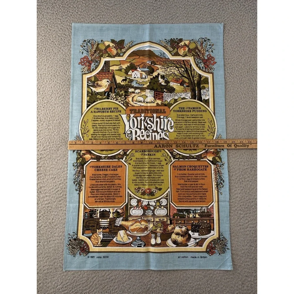 Vintage Traditional Yorkshire Recipes Tea Towel‎ 1981 Made in Britain by Vista
